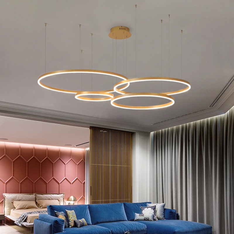 2023 Modern LED Chandelier - Brushed Rings Ceiling Mounted Lamp (Gold & Coffee)