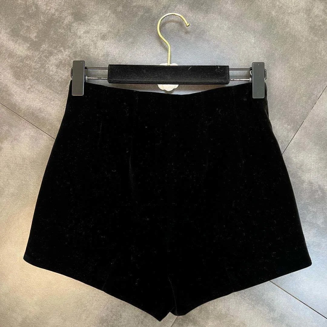 Black Velvet Shorts for Women  High-Waisted, Elegant Summer Outerwear