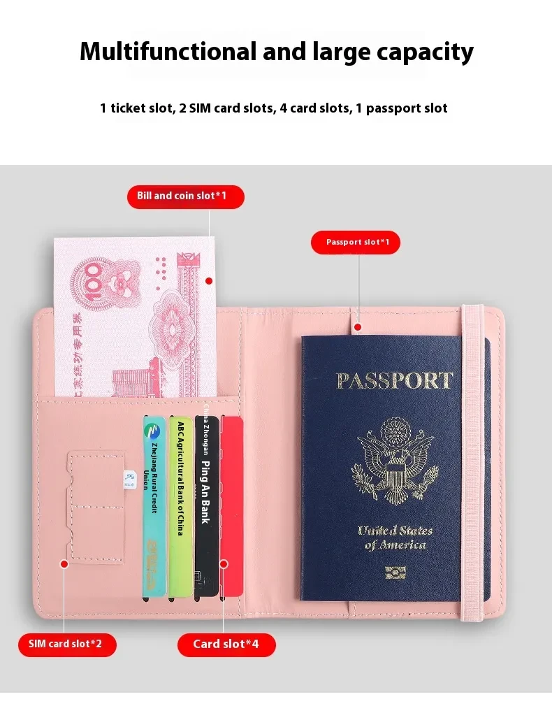 Pu Leather Passport Bag Rfid Multiple Card Slots Multifunctional Certificate Holder