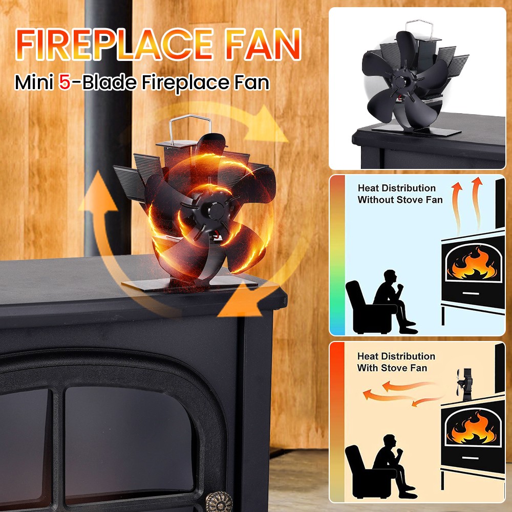 Mini Stove Fan - Heat-Powered 5-Blade Eco-Fan for Fireplace and Log Wood Burners