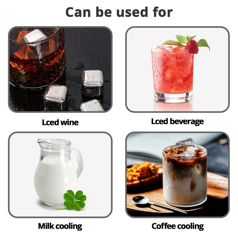 6 Piece Whiskey Ice Cubes Set with Silicone Head Tongs and Ice Cube Trays - Stainless Steel Reusable Ice Cubes