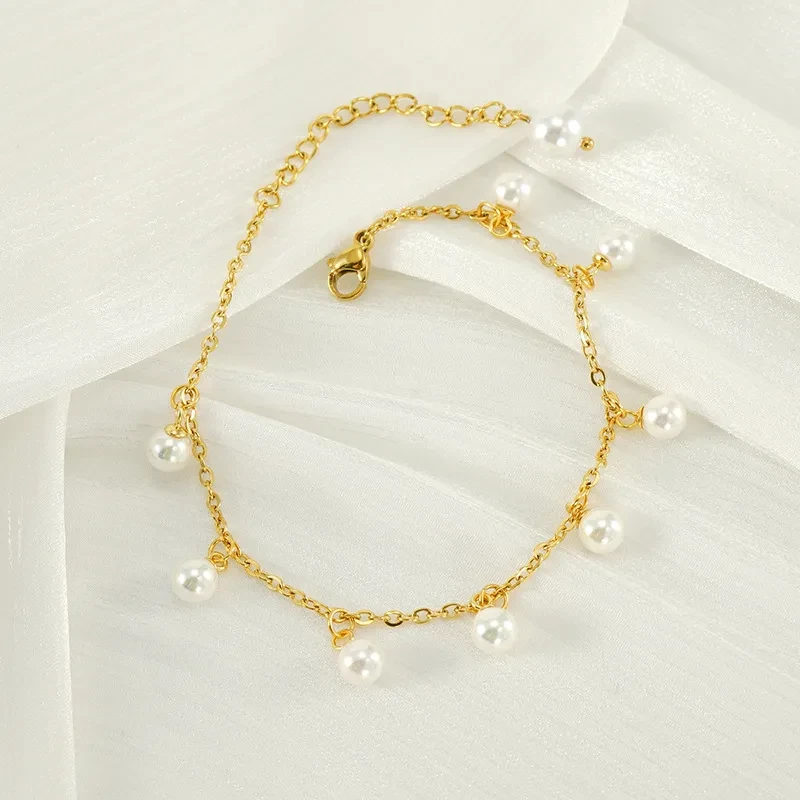 Fashion Simple Tassel Stainless Steel Pearl Anklet
