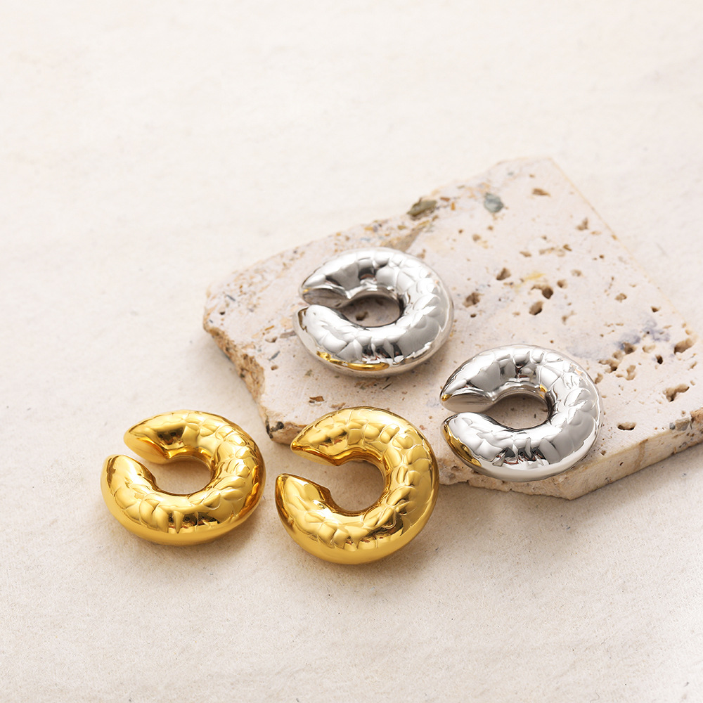 Simple 18K Real Gold Thick Tube C- Shaped Earrings