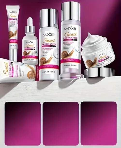 6pcs/set, Snail Recombinant Collagen Skincare Gift Set  Wrinkle Smoothing & Moisturizing Facial Serum, Cleanser, Eye Serum, Essence Cream, Toner, Sachet  For Dull Skin & Pore Shrinking