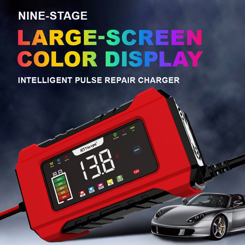 LED Color Screen Digital Display Automobile Battery Charger 12V Battery Charger With Memory Mode Smart Touch Button