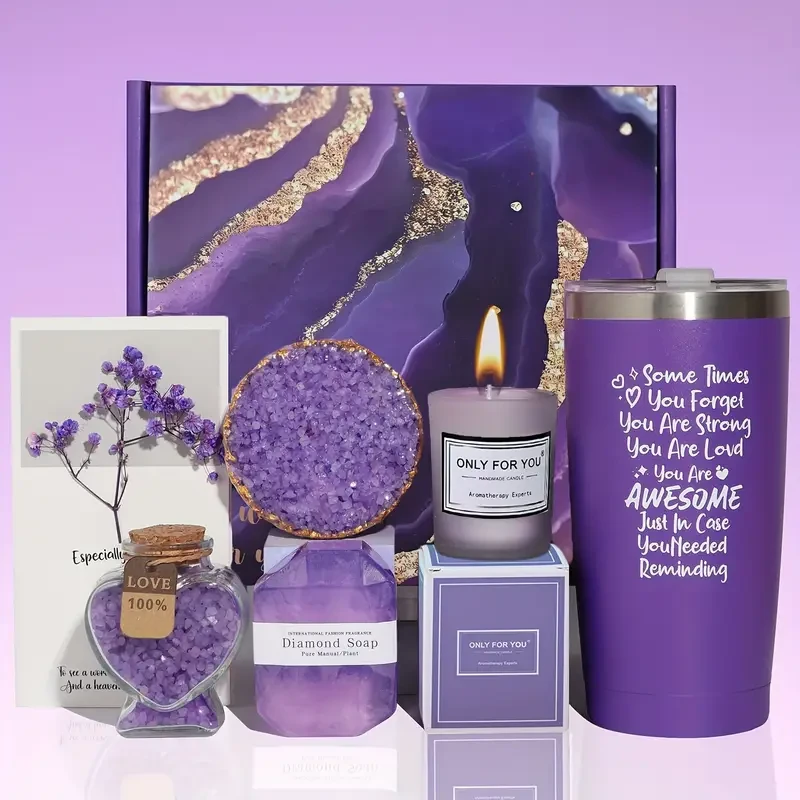 Hot Selling Bath Salt Gift Box Set Creative Gift Set Purple Crystal Theme Mother's Day Valentine's Day Best Friend Birthday Gift Shower Tablets