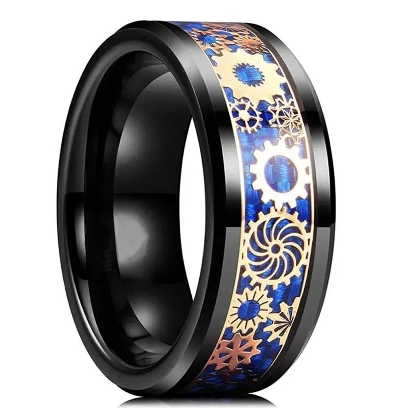 Mens Stainless Steel Ring with Carbon Fiber Inlay