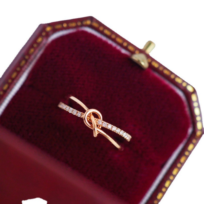 Elegant Artistic Dense Inlaid Zircon Knot Double Layer Ring For Women