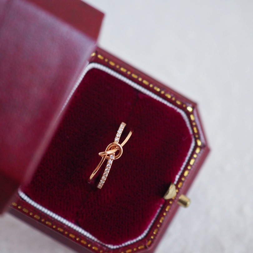 Elegant Artistic Dense Inlaid Zircon Knot Double Layer Ring For Women