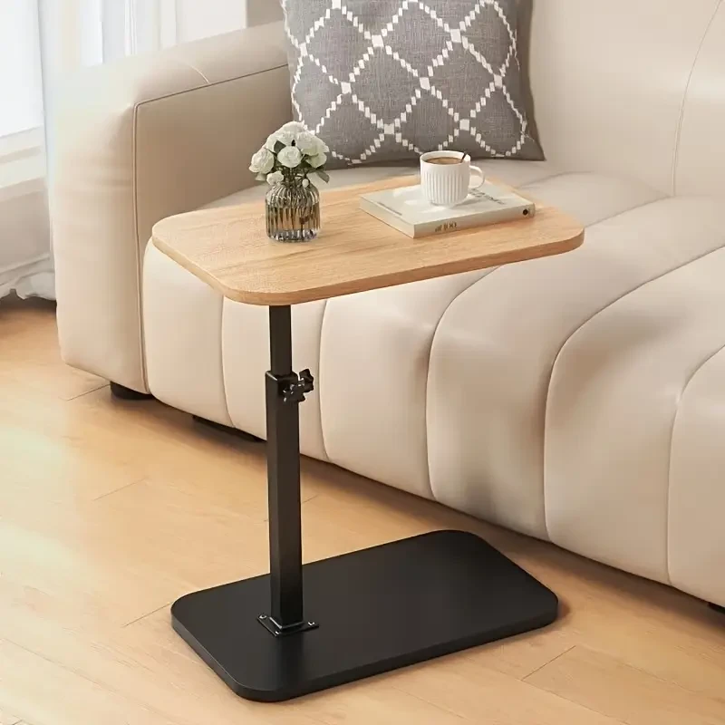 Modern C-Shaped Side Table with Adjustable Height - 360 Swivel, Slide-Under Design for Sofa/Bed/Bathtub - Durable Metal & Hardwood Construction
