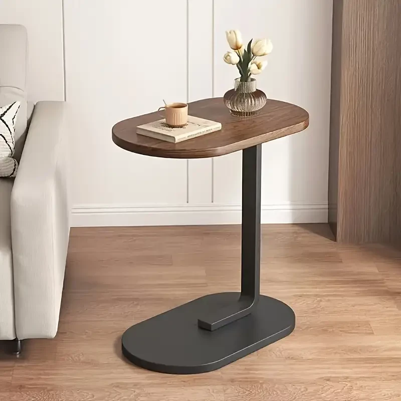 Cozy Appeal| Elegant Walnut Wood C-Shaped Side Table - Modern Durable Construction with Sturdy Black Metal Frame - Perfect for Living Room and Bedroom, Compact Design Ideal for RVs and Homes, Easy to Carry, Bedroom Side Table|Modern Side Table|Wood Metal
