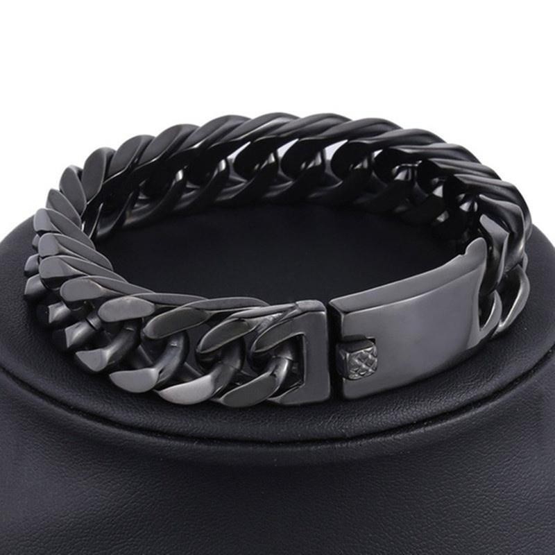 Fashion Black Cuban Chain Bracelet Stainless Steel Bracelet