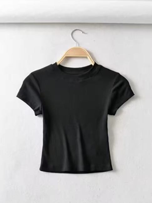 Summer Sexy Women O-neck Short-sleeve T-shirt Slim Elastic Skinny Crop Tops
