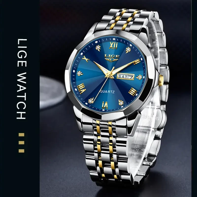 LIGE New Men's Business Watch Stainless Steel