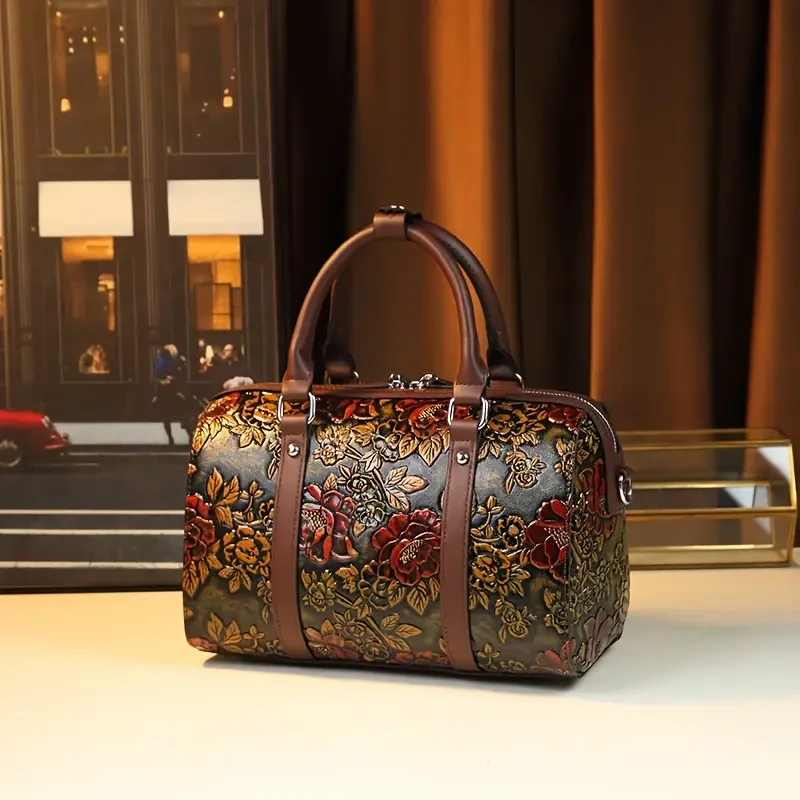 Vintage Floral Boston Bag for Women