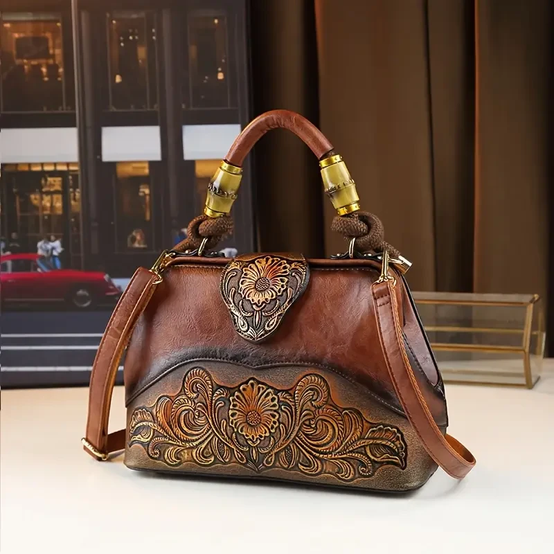 Vintage Floral Pattern Messenger Bag for Women