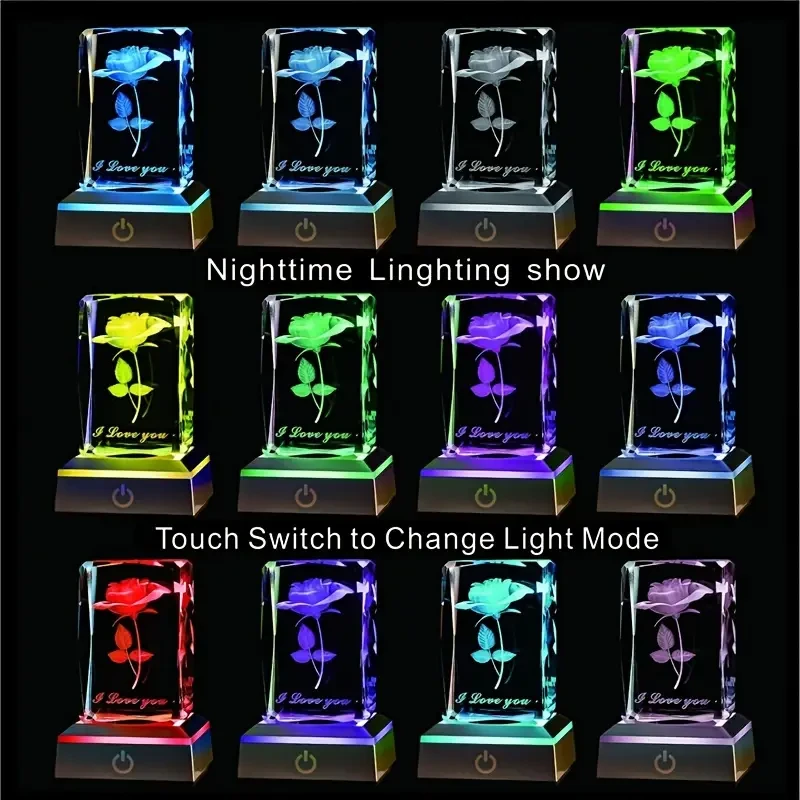 1pc Exquisite 3D Rose Crystal LED Color Lamp