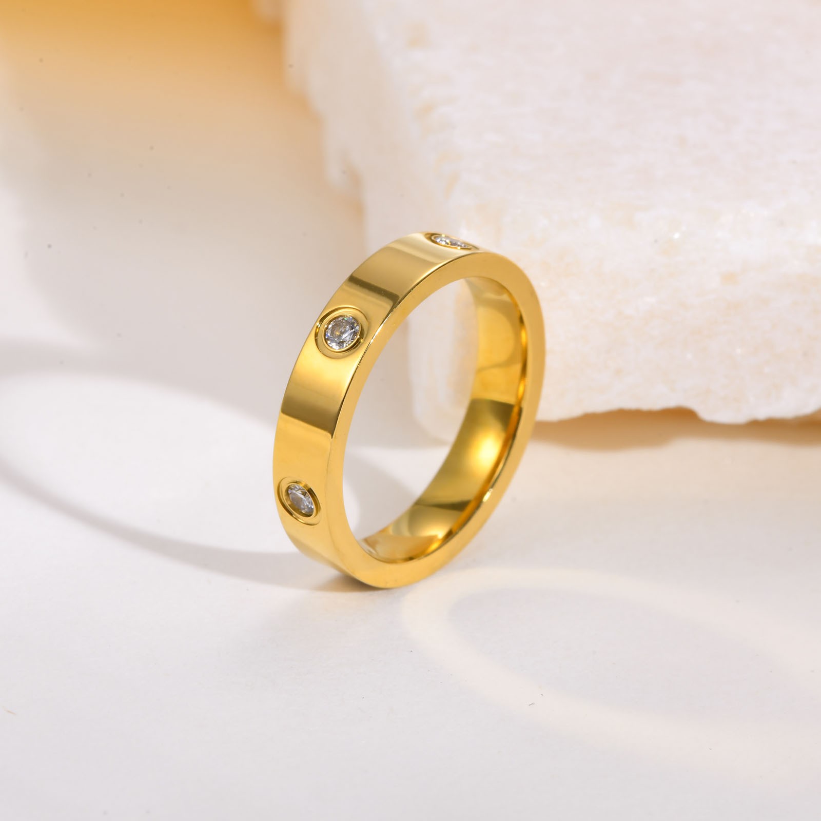 Dainty Cubic Zirconia Love Promise Rings - Gold Plated Stainless Steel Wedding Band