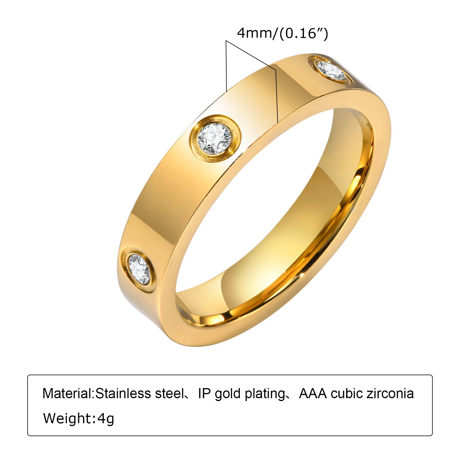 Dainty Cubic Zirconia Love Promise Rings - Gold Plated Stainless Steel Wedding Band