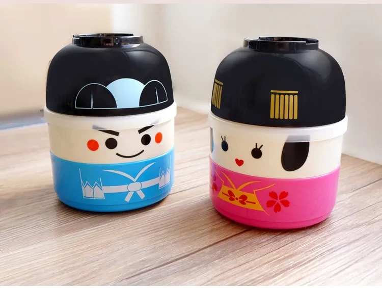 Plastic Double Layer Lunch Box Cartoon Doll Student Lunch Box Children Lunch Box Lunch Box