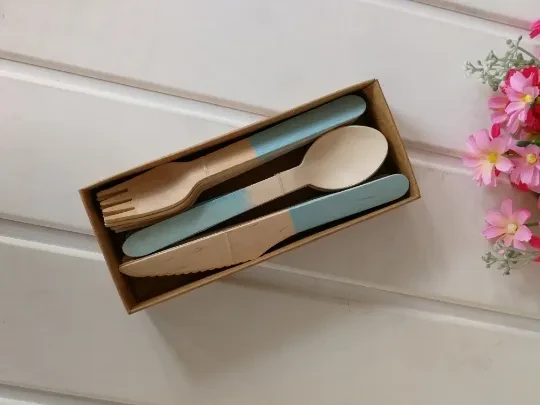 24pcs / set disposable wooden cutlery set