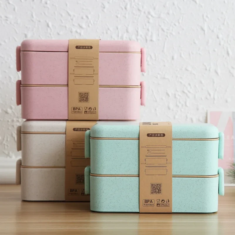 Wheat Straw Lunch Box Japanese Tableware Lunch Box Microwave Oven Student Multi-layer Lunch Box Sushi Box Double-layer Lunch Box Custom Logo