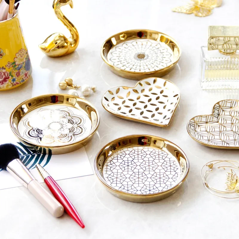 Golden Ceramic Female Desktop Accessories Storage Tray