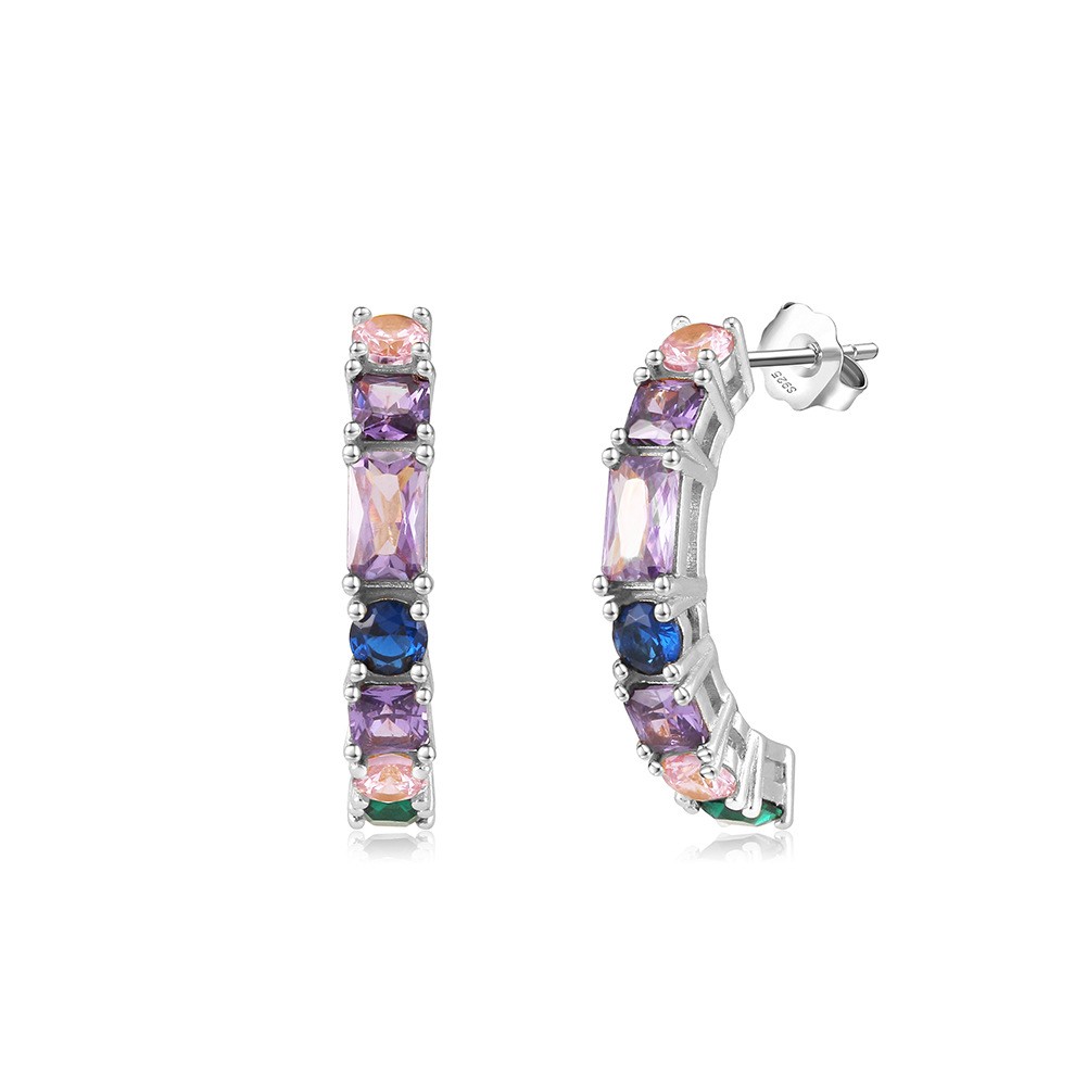 Sterling Silver Micro-inlaid Color Zircon Earrings