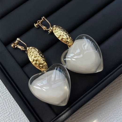 White Resin Love Heart Earrings