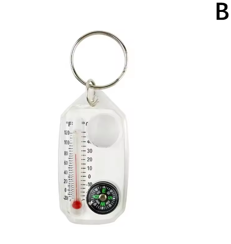 Outdoor Mountaineering Buckle Compass Pointer Mini Keychain Thermometer Compass Key Hook Camping Tools