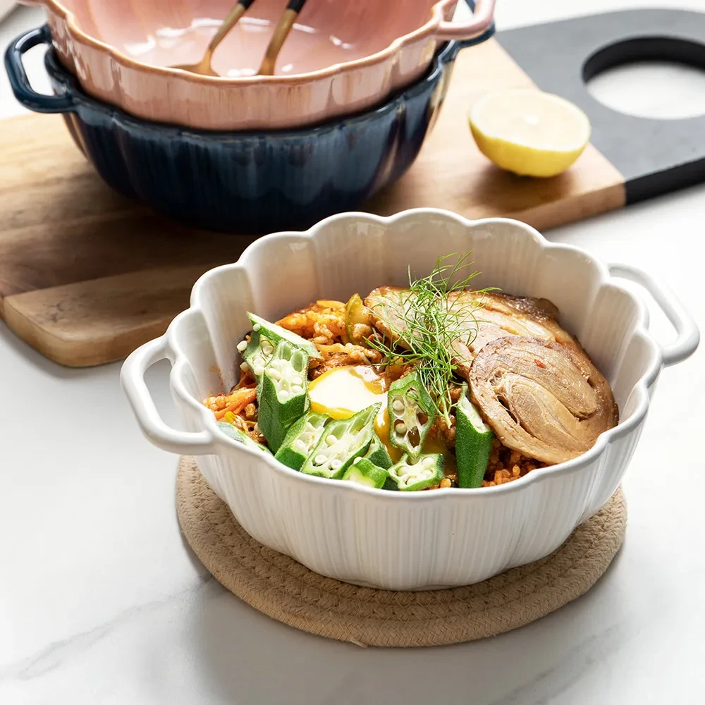 Nordic Household Tableware Large Binaural Salad Ceramic Bowl