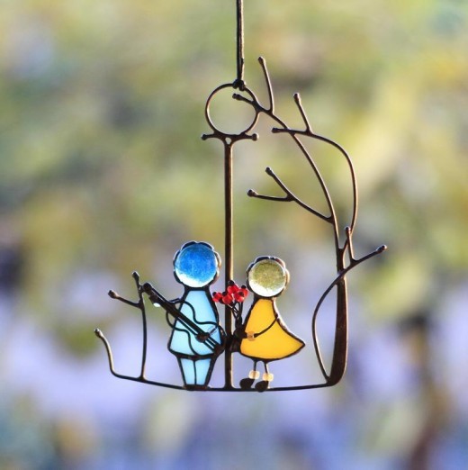 Color Art Window Pendant Angel Couple Decoration Gift A Object