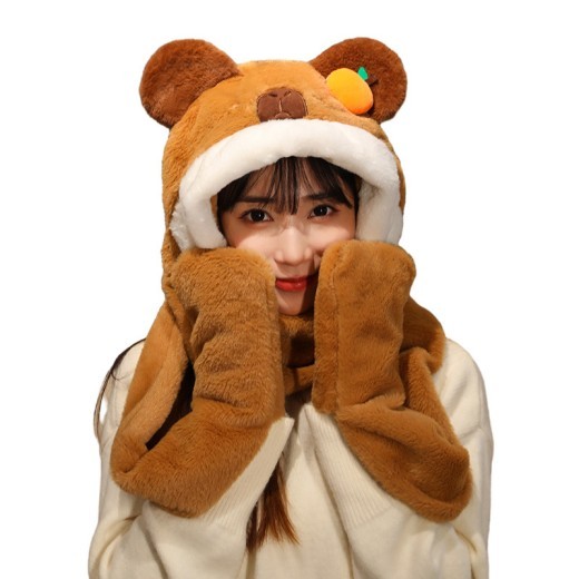 New Year Gift Cute Bear Hat Scarf Gloves Three-in-one