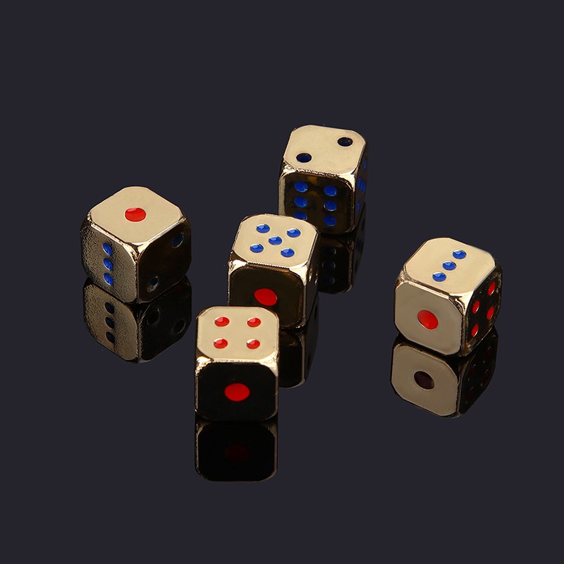 5PCS/1Set Creative Metal Dice  Golden/Silver Funny Game Dice with Colorful Points