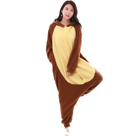 Hooded Long-Sleeved Polar Fleece Animal Cartoon One-Piece Pajamas Brown Bear Hooded Couple Clothes