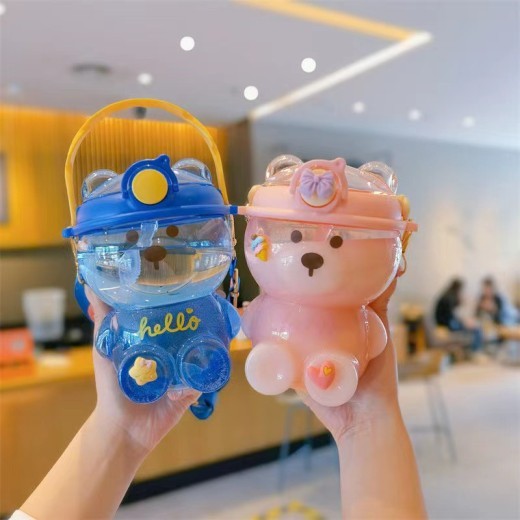 Cute Girl Heart Straw Cup Net Red High-value Large-capacity Bear