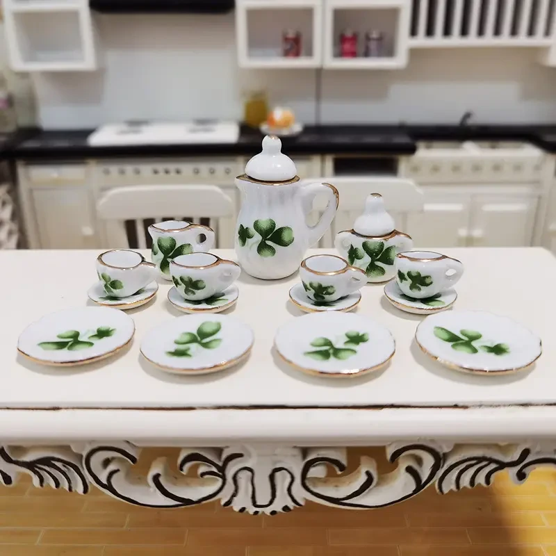 15pcs Mini Ceramic Tea Set Dollhouse Accessories