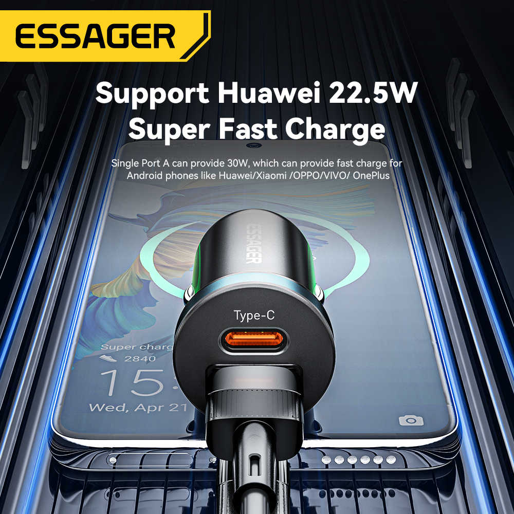 Essager 30W USB Car Charger - Quick Charge 4.0/3.0 with PD