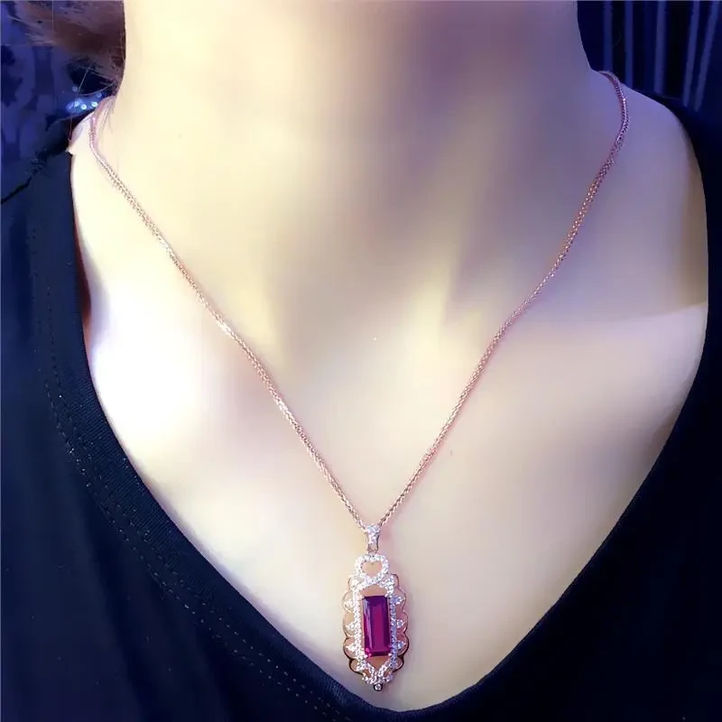 Women's Square Red Stone Necklace Pendant