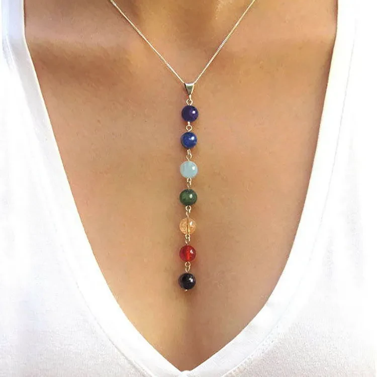 Chakra Gem Stone Beads Pendant Necklace