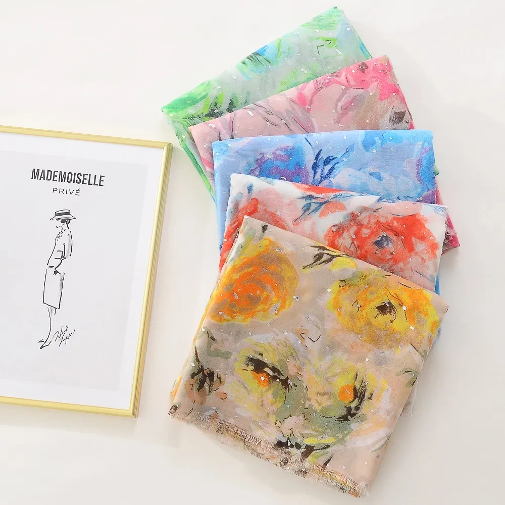 Women's Rose Bronzing Large Gauze Cotton Linen Versatile Scarf