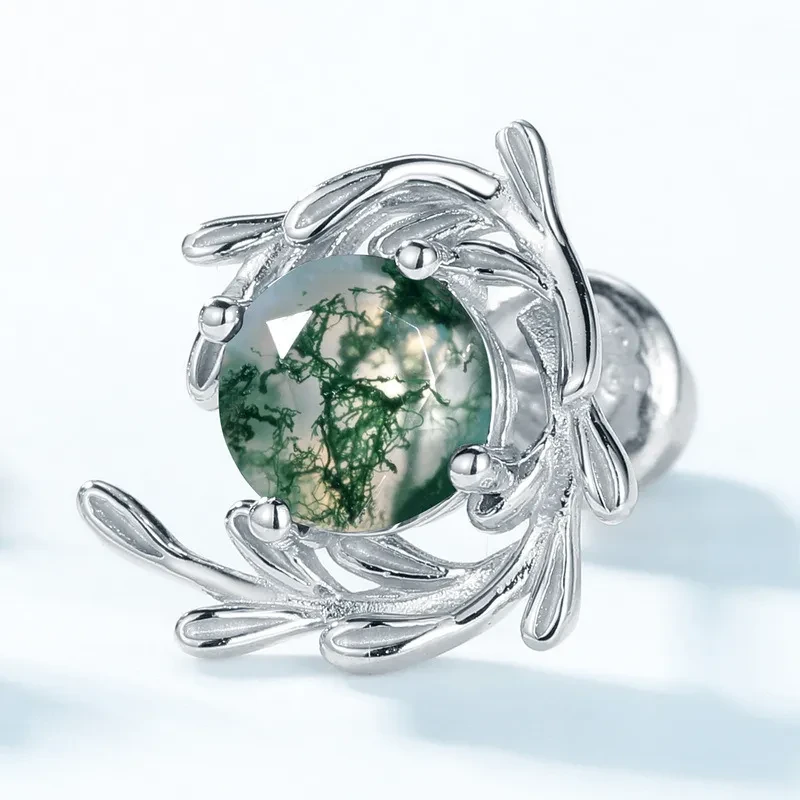 Women's Green Moss Stone Water Plants Agate Earrings