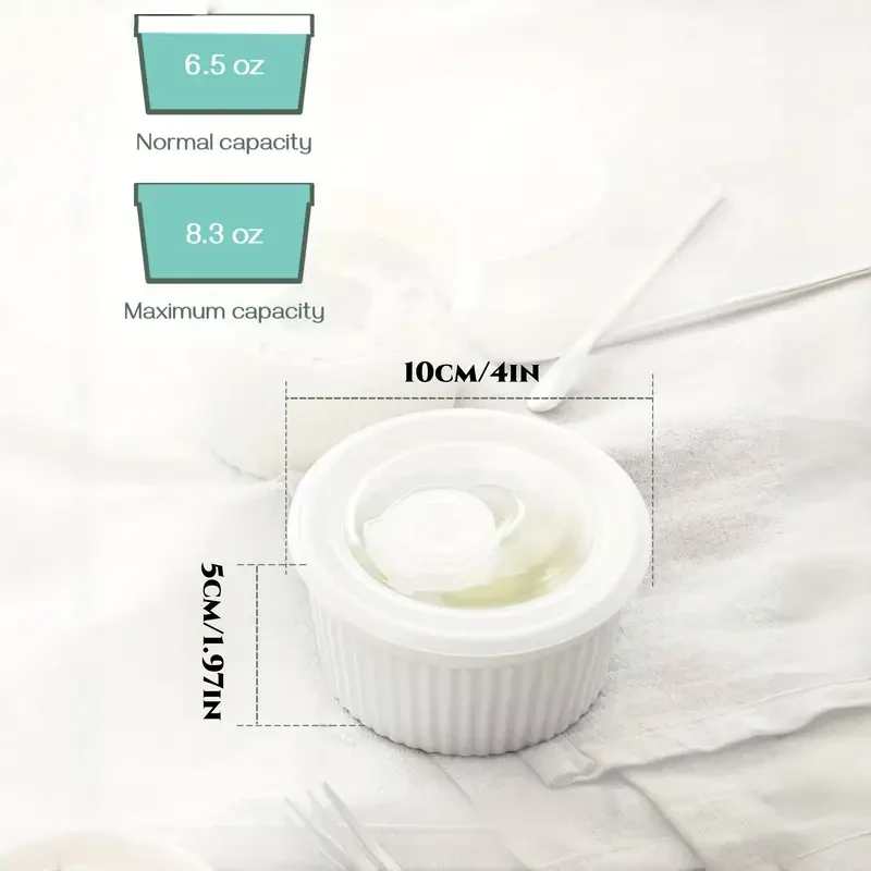 6-Pack Porcelain White Ceramic Ramekins with Lids