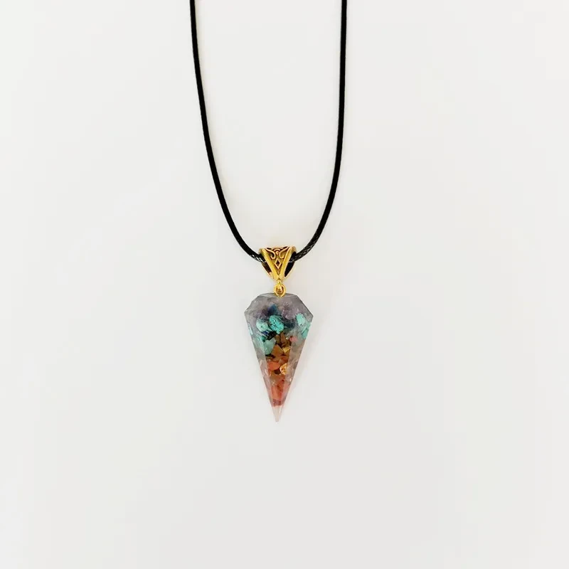 Colorful Crystal Agate Semi-precious Stone Hexagonal Cone Necklace