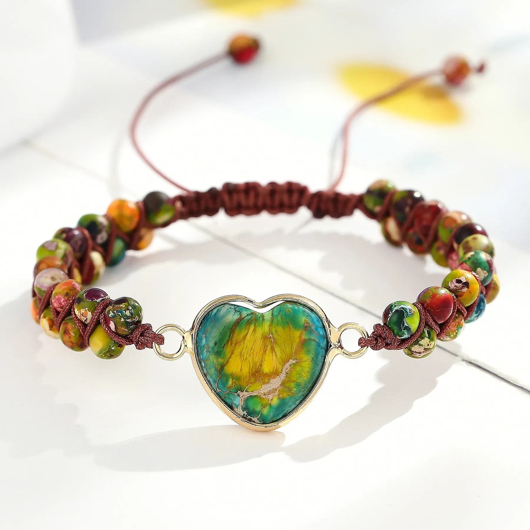 Natural Emperor Stone Heart-shaped Double-layer Hand-woven Adjustable Bracelet