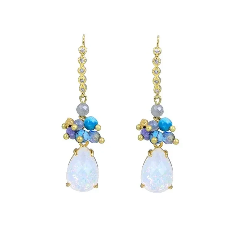 European And American Popular Accessories Drop-shaped Opal Earrings Fashion Natural Stone