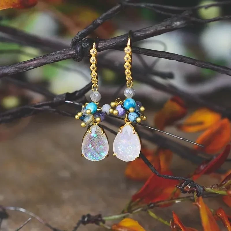 European And American Popular Accessories Drop-shaped Opal Earrings Fashion Natural Stone