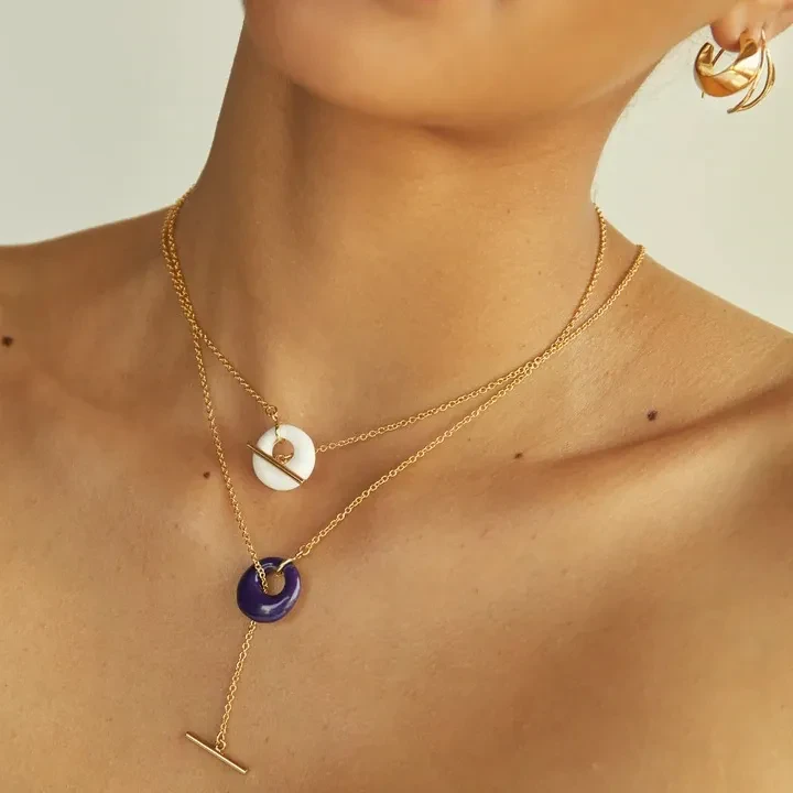 Fashionable Creative Ball Bead Chain Natural Stone Pendant 18K Gold Stainless Steel Necklace For Women