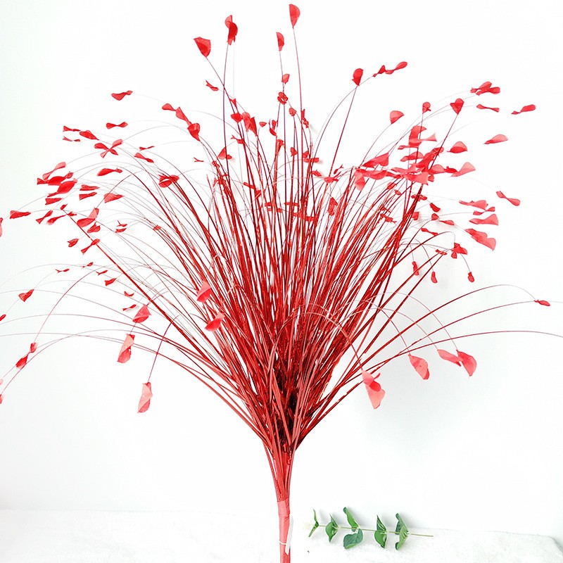 7Pcs Artificial Glitter Peacock Flower Arrangement with Reed Leaves & Onion Grass