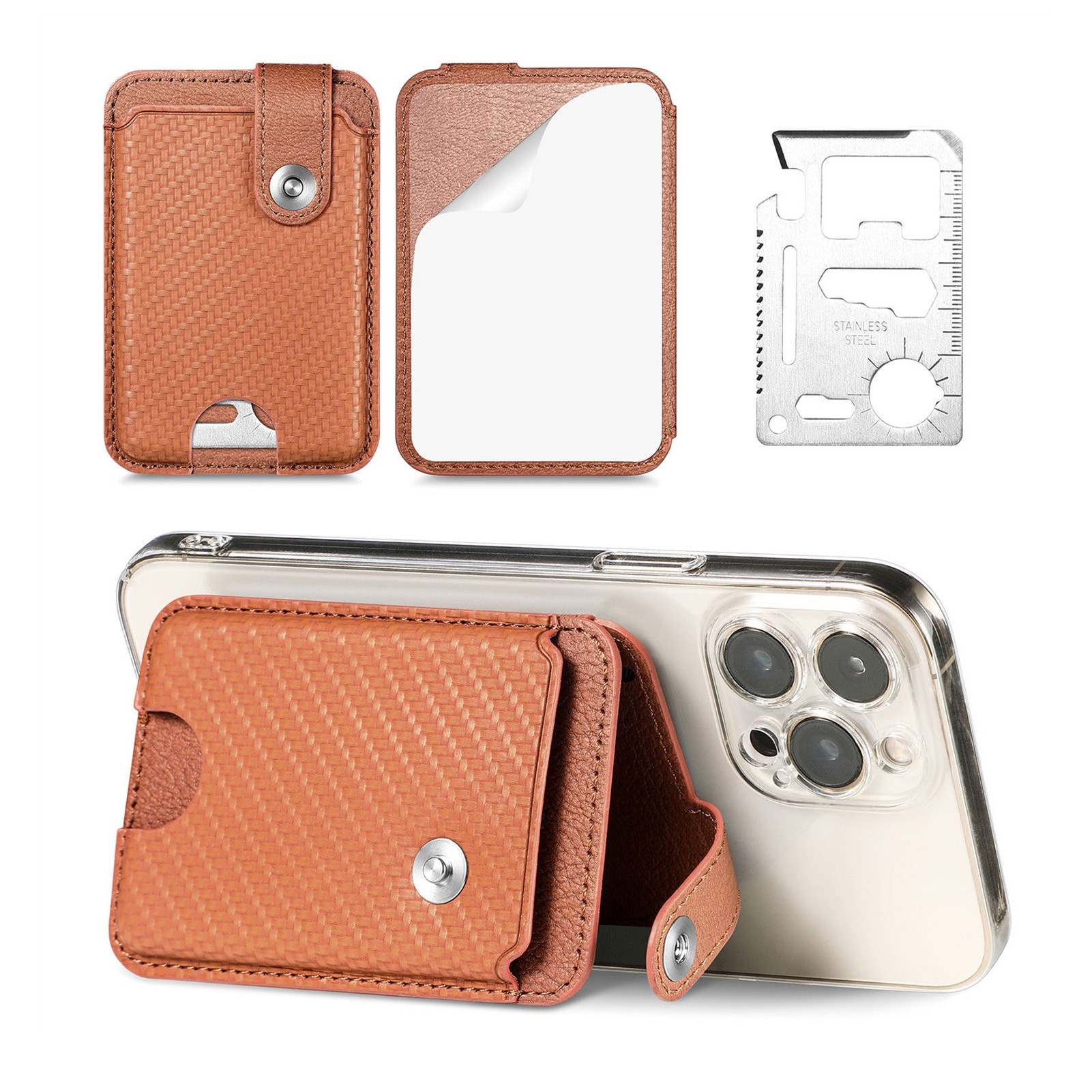 Universal Phone Stick On Card Holder - Multifunctional Magnetic Closure Phone Mount Wallet